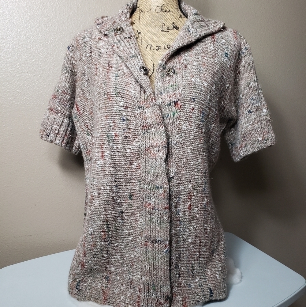 Lafayette 148 Virgin Wool Blend 1/2 Sleeve Marled Knit Cardigan -Size S/P